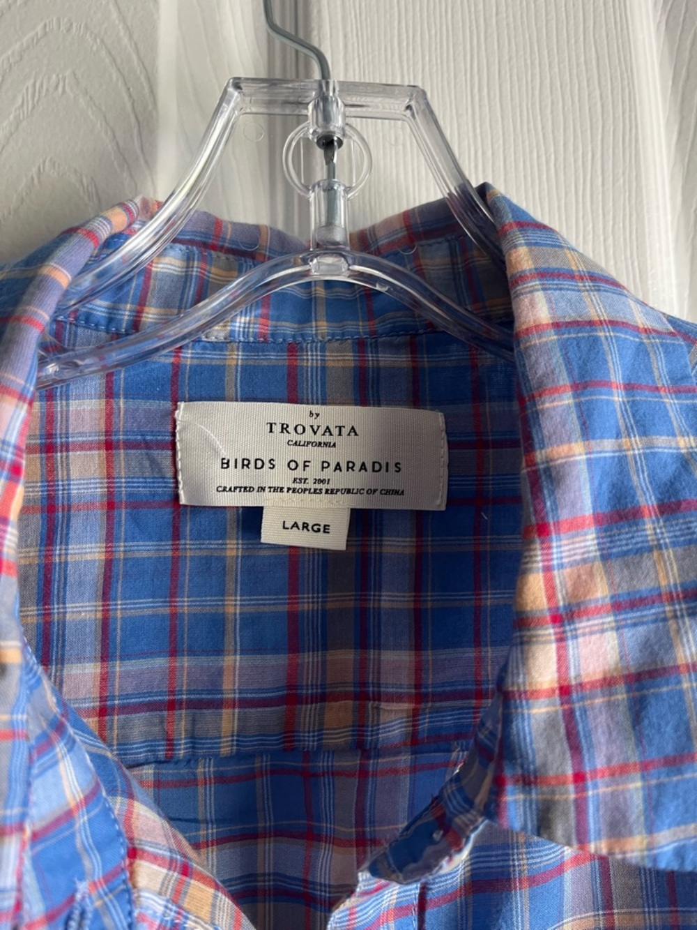 Anthropologie Trovata Birds of Paradise Blue Plaid Lightweight Button-Up Shirt L - Picture 2 of 4